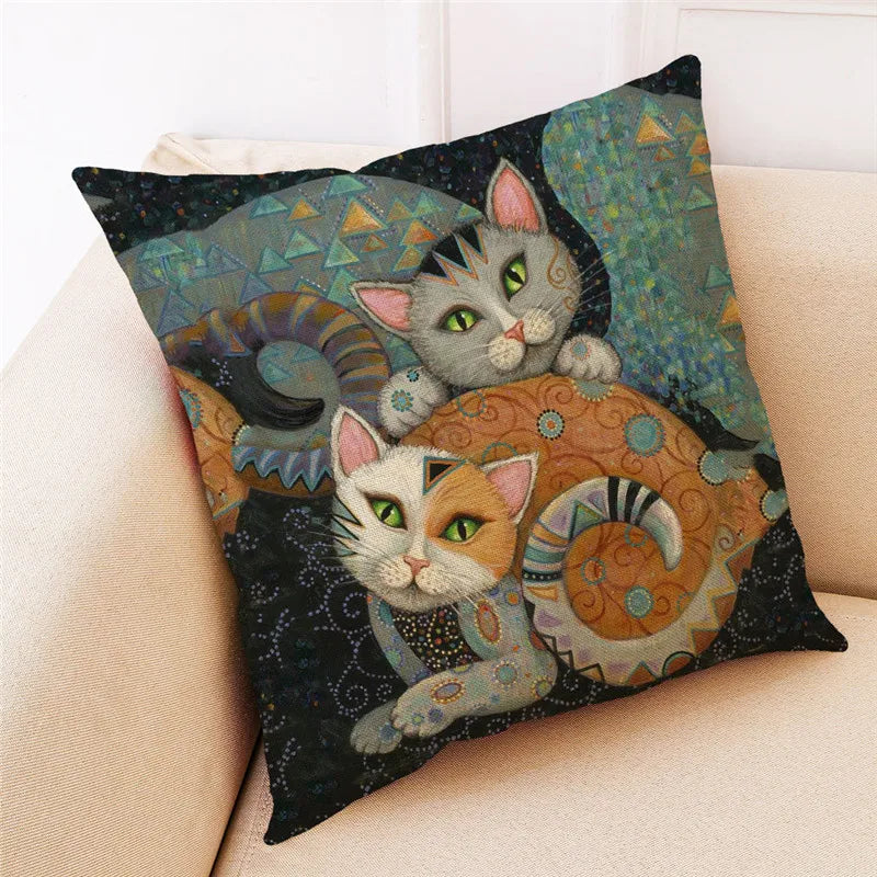 DecorBites™ Cat Design Linen Pillowcase 45x45cm for Home Decor and Cushion Covers