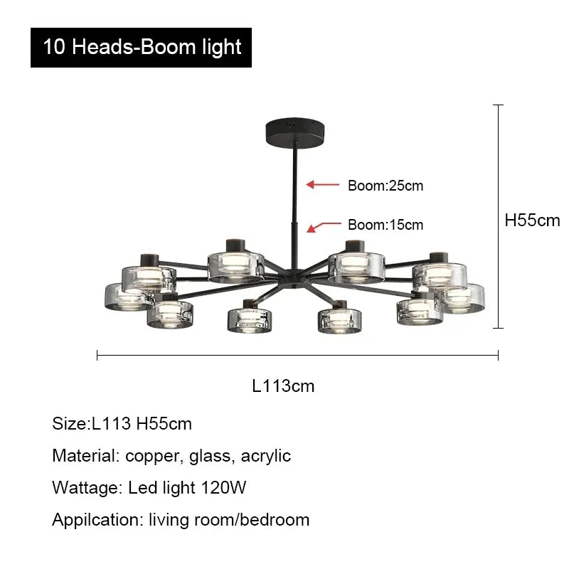 DecorBites™ Glass LED Chandelier: Modern Minimalist Copper Pendant Light for Living Room & Bedroom