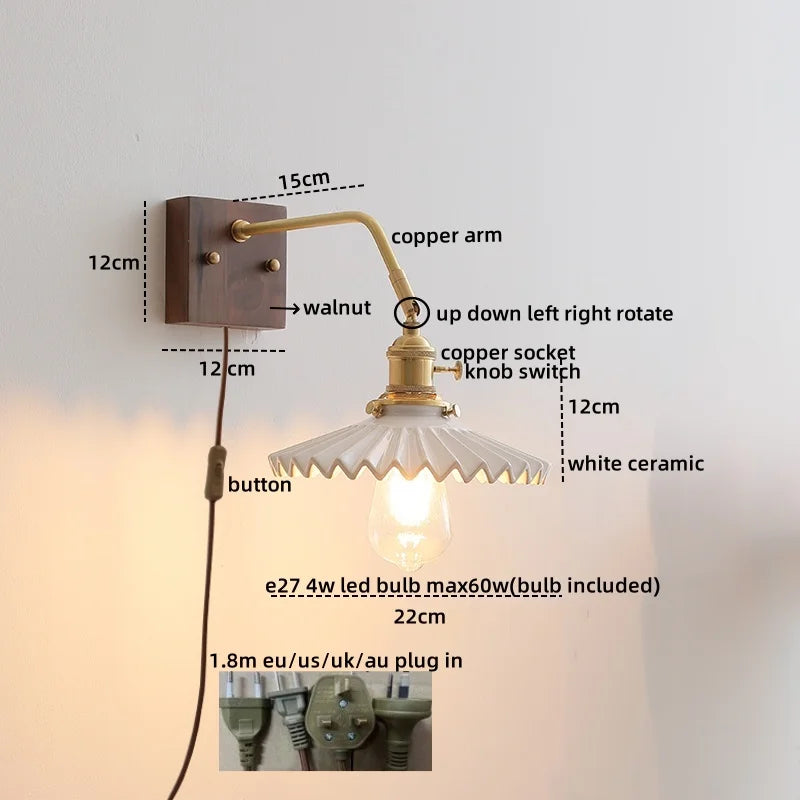DecorBites™ Ceramic LED Wall Sconce Pull Chain Switch Mirror Light Fixtures