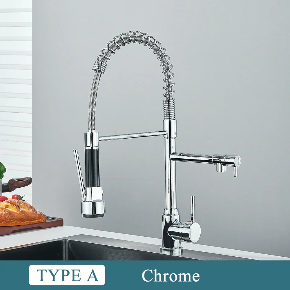 DecorBites™ Brass Kitchen Sink Faucet Pull Down Mixer Tap with Dual Spout Rotation