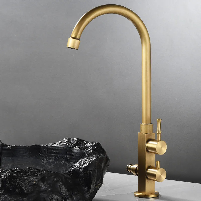 DecorBites™ Brass Outdoor Faucet with Double Function, Deck Mounted Tall Antique Garden Tap