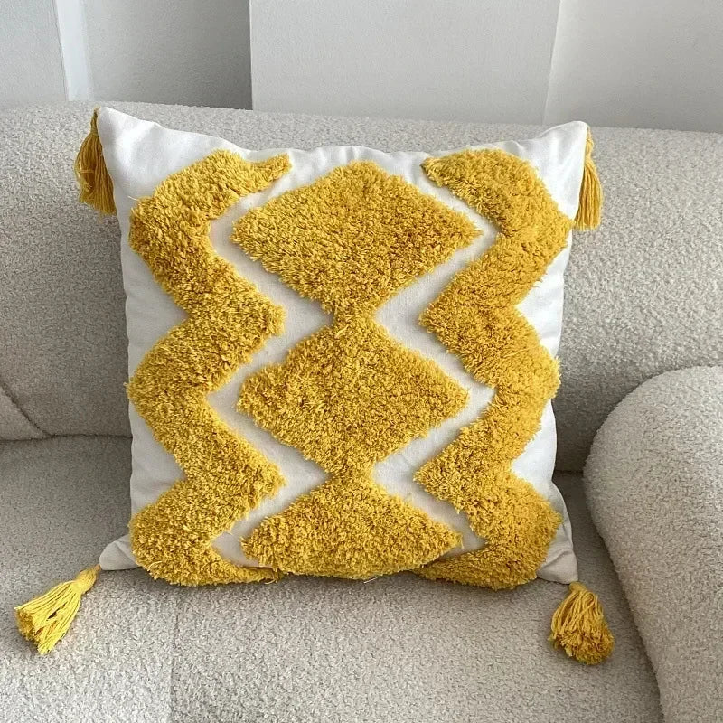 DecorBites™ Bohemian Tufted Tassel Cushion Cover | Plush Embroidered Decorative Pillow for Sofa