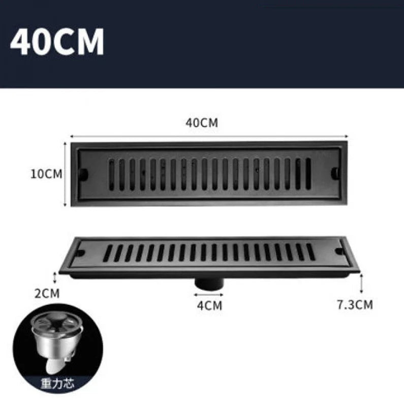 DecorBites™ Black Stainless Steel Floor Drain for Toilet Shower Room, Large Overflow, Odorproof, Rectangle