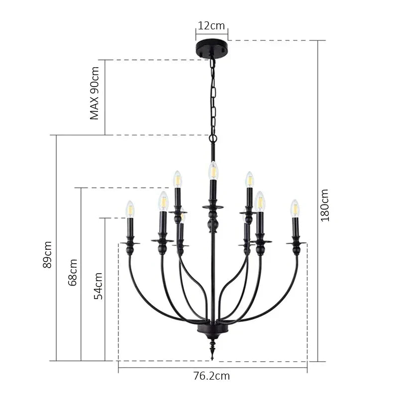 DecorBites™ 9-Head Retro Industrial Chandelier Light E14 Candle Pendant Lamp
