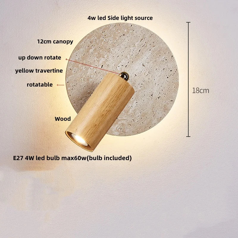 DecorBites™ Yellow Travertine LED Wall Sconce with Nordic Modern Glass Design