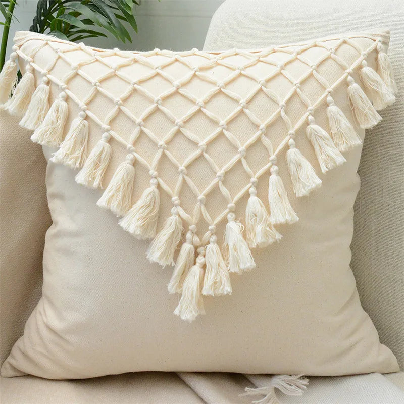 DecorBites™ Geometric Tufted Cushion Cover Beige Patchwork Pillow Covers Wabi-sabi Style