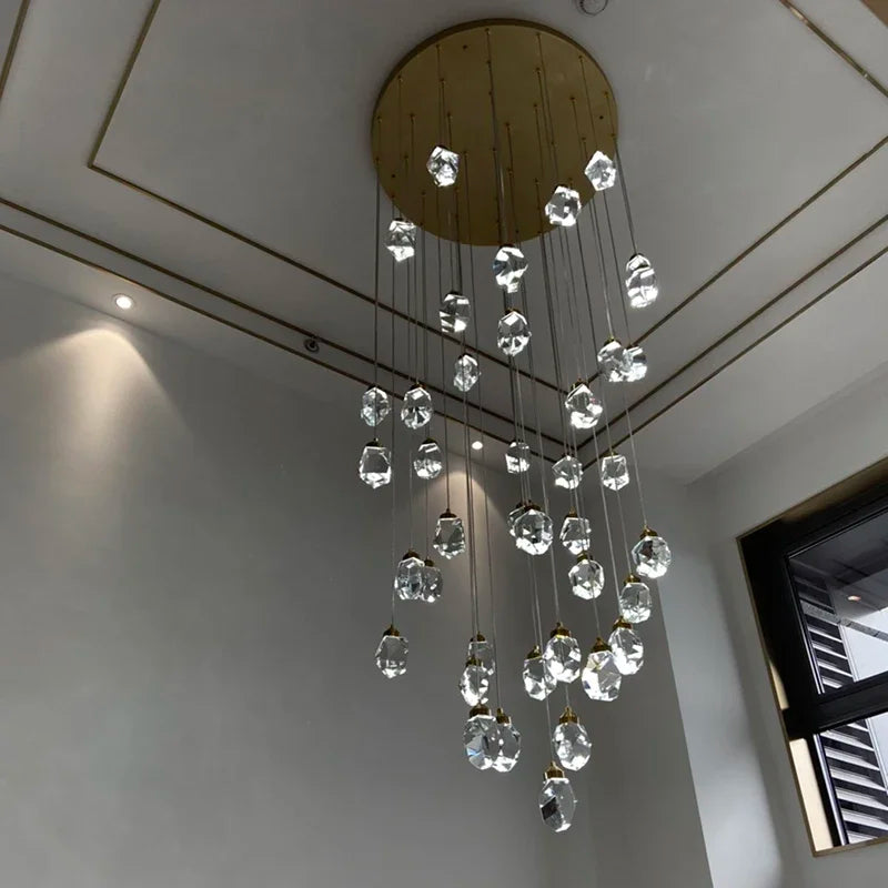 DecorBites™ Diamond Crystal Chandelier: Luxury Gold LED Lighting for Staircase & Living Room