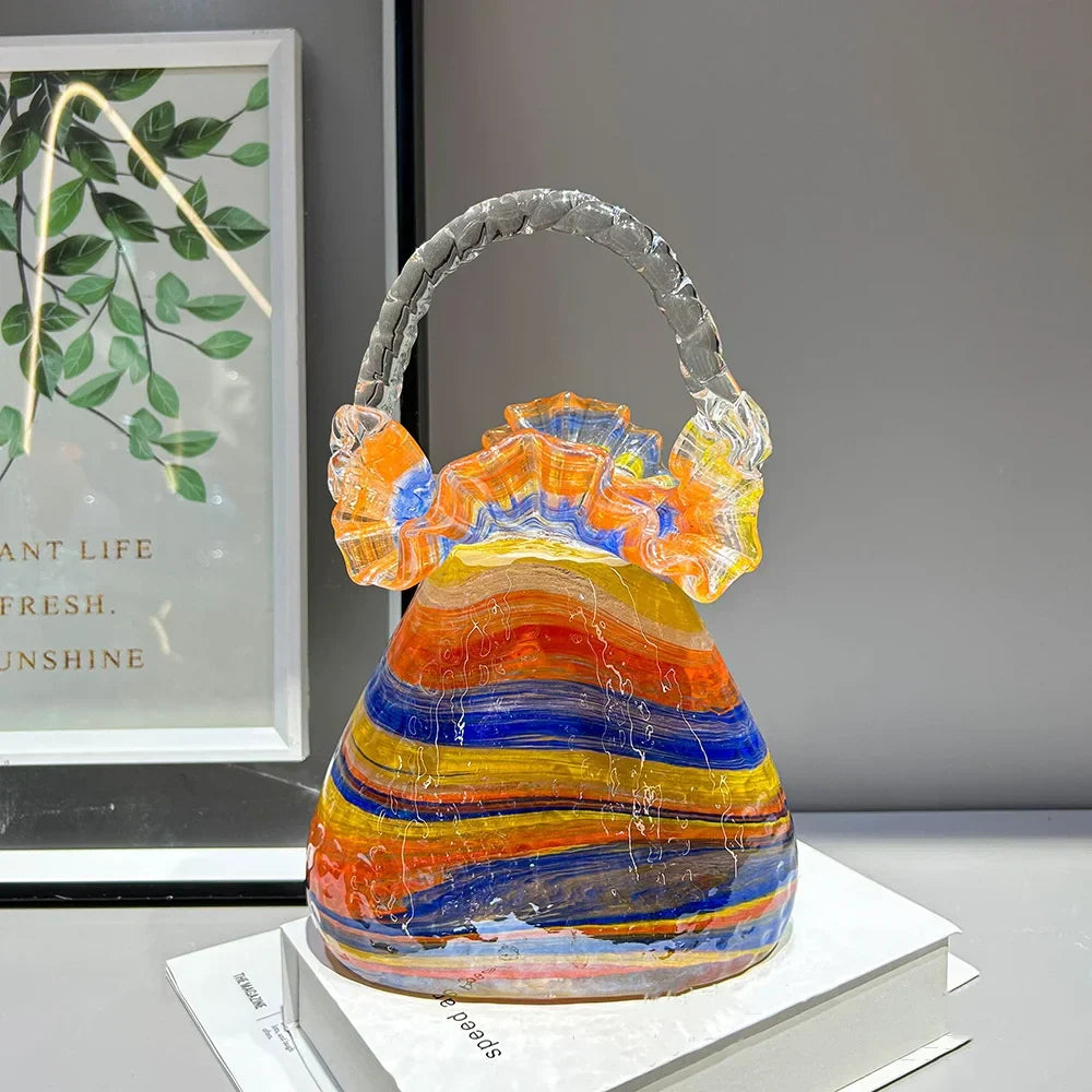 DecorBites™ Glass Vase Basket Handbag Flower Arrangement Home Decoration Accessories