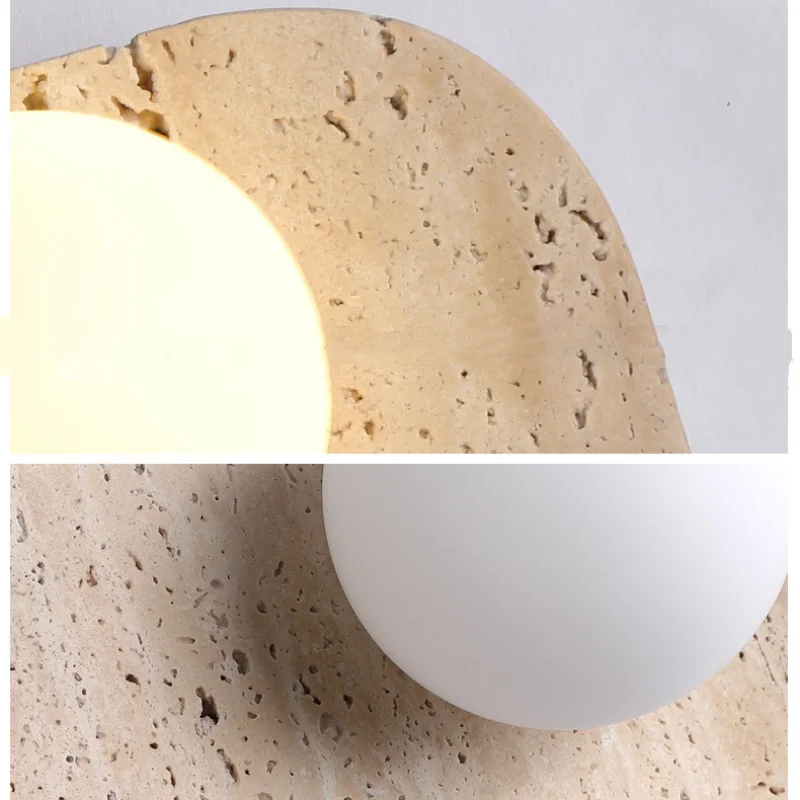 DecorBites™ LED Wall Lamp 2 Glass Ball White, Yellow Travertine Stone Indoor Light