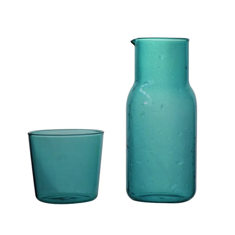 DecorBites™ 550ml Bedside Water Carafe and Glass Set in Blue, Amber, Teal, Grey Glass