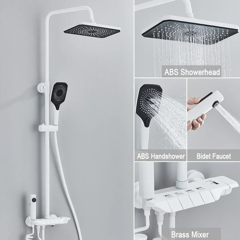 DecorBites™ Black Piano Digital Shower System with Intelligent Brass Faucets and White Rainfall Shower