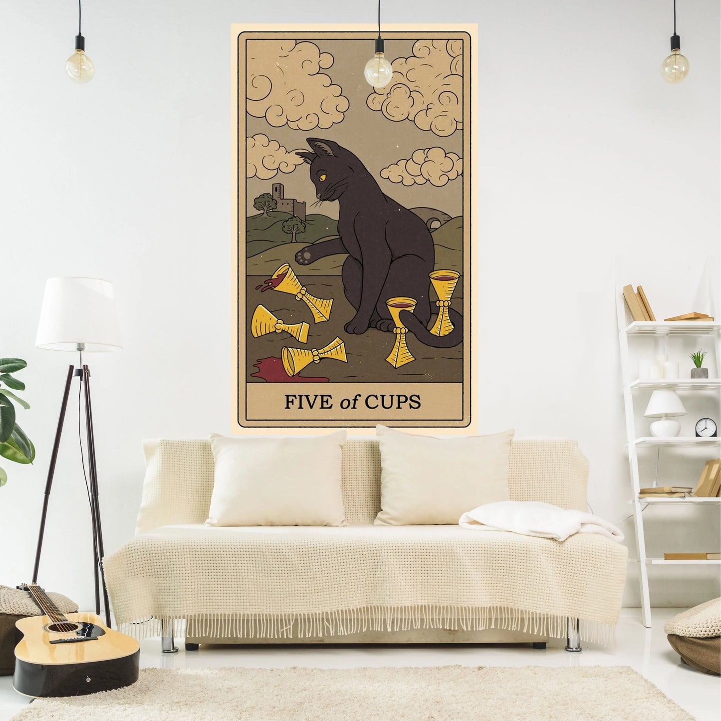 DecorBites™ Cat Tapestry Wall Hanging Tarot Black White Psychedelic Love Star Home Decor