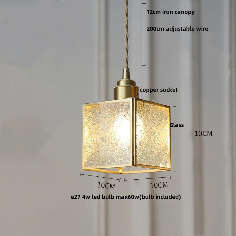 DecorBites™ Cube Glass LED Pendant Light: Modern Copper Hanging Lamp for Bedroom, Restaurant, Hallway