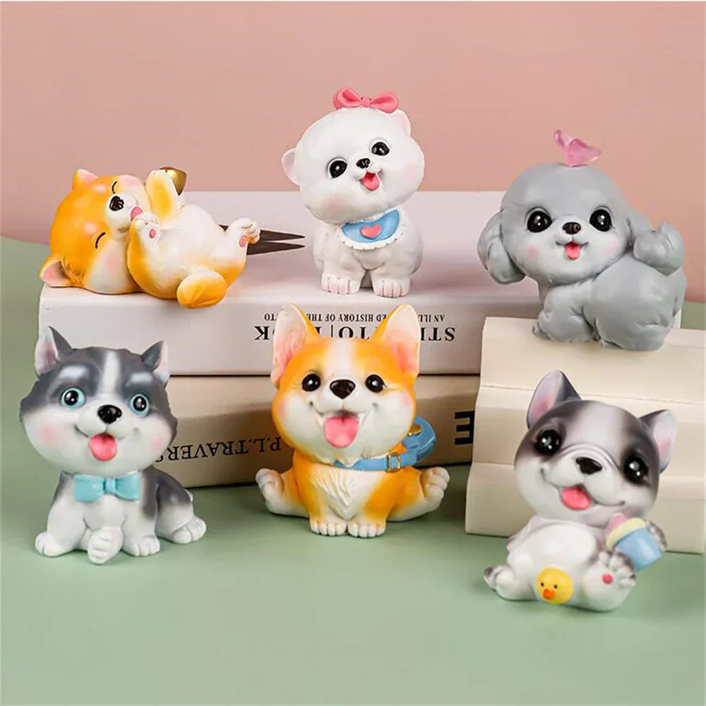 DecorBites™ Dog Figurine Miniatures Set - Husky Corgi Bulldog Puppy Statue Decor