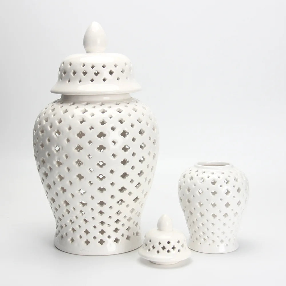 DecorBites™ Golden Ceramic Ginger Jar Home Decor Vase Pot Flower Arrangement Storage Jar