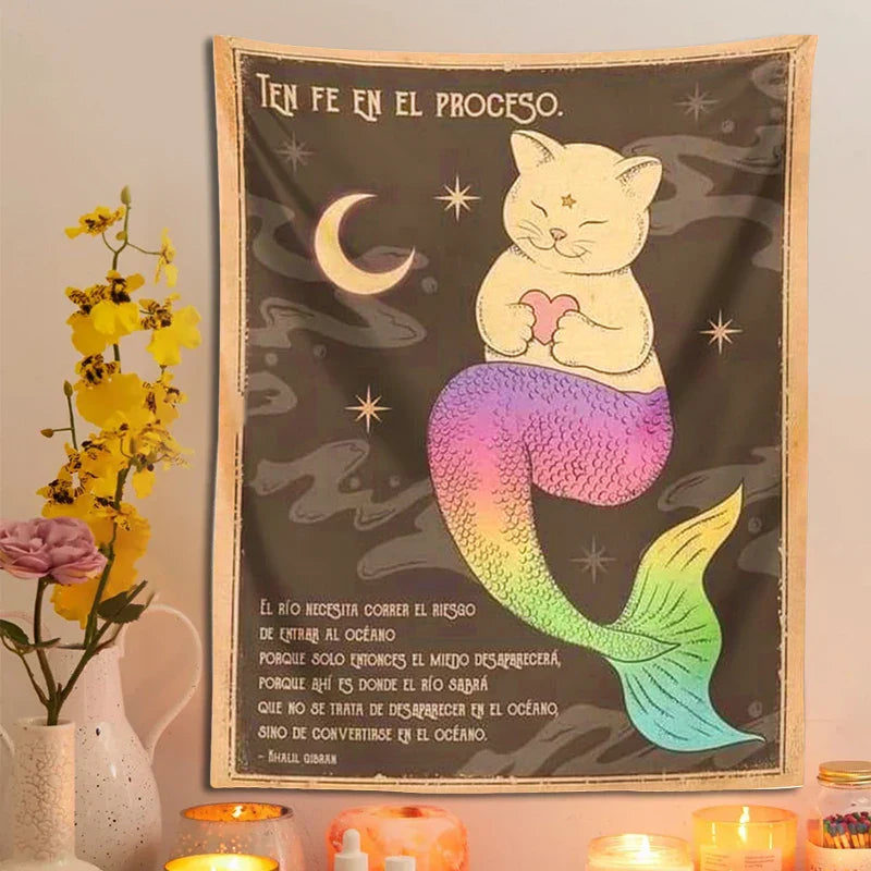 DecorBites™ Cat Tapestry: Bohemian Moon Cat Wall Art for Cute Home Decor