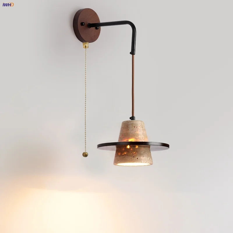 DecorBites™ LED Yellow Travertine Stone Wall Lamp with Pull Chain Switch