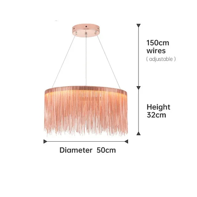 DecorBites™ Gold Chain Chandelier Pendant Light w/ Remote, Modern Tassel Design for Kitchen & Living Room