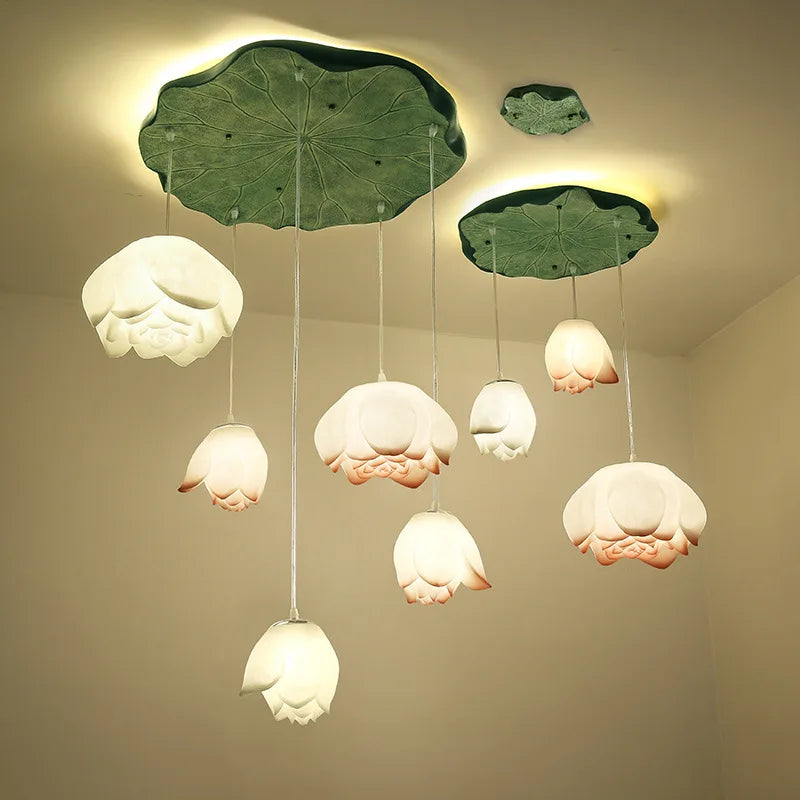 DecorBites™ Lotus Glass Pendant Lamp: Elegant Pink Lotus Lighting for Home Decor