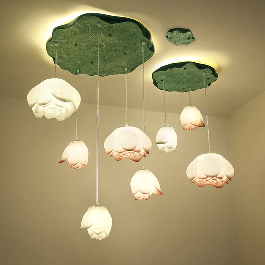 DecorBites™ Lotus Glass Pendant Lamp: Elegant Pink Lotus Lighting for Home Decor