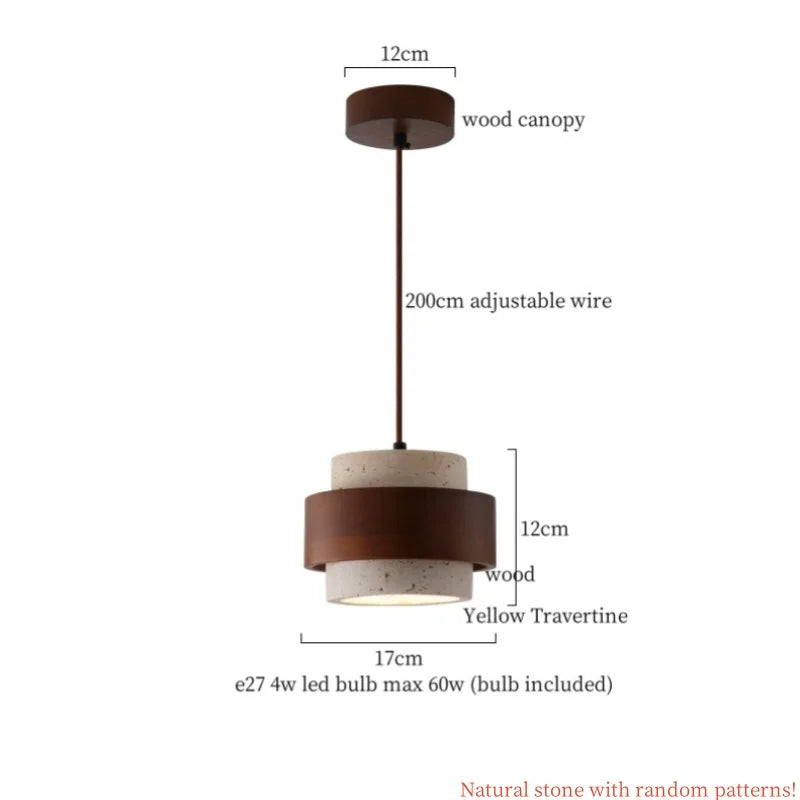 DecorBites™ Japanese Stone LED Pendant Lamps Yellow Travertine Wabi Sabi Hanging Light