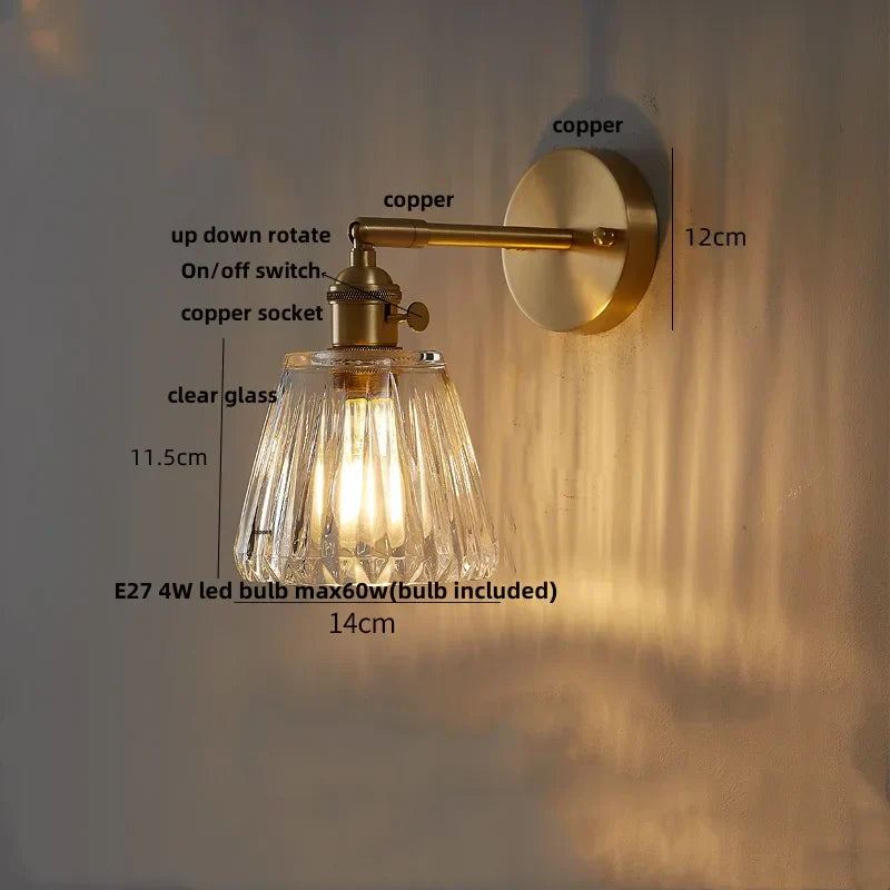 DecorBites™ Clear Glass LED Wall Sconce with Pull Chain, Rotating Copper Socket