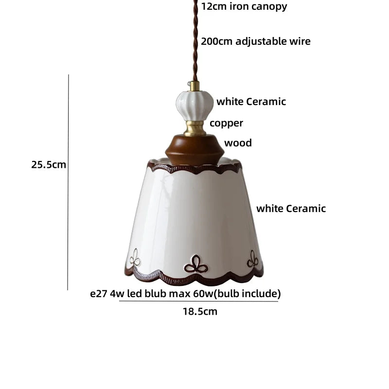 DecorBites™ LED Rose Flower Pendant Lamp Ceramic Wood Nordic Modern Hanging Light