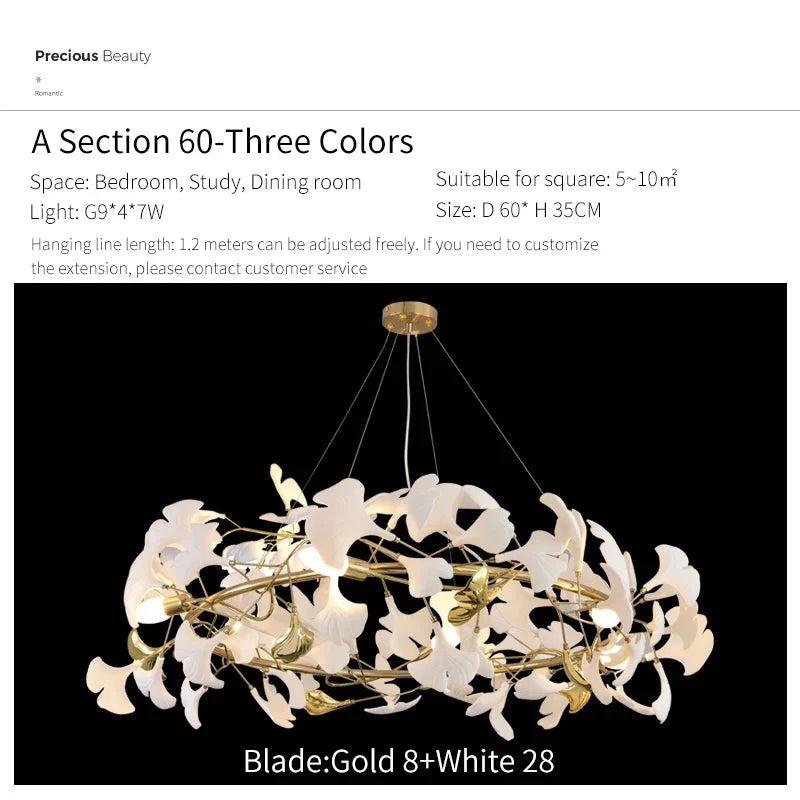DecorBites™ Ginkgo Biloba Chandelier: Elegant Duplex Living Room Hotel Lobby Pendant Light