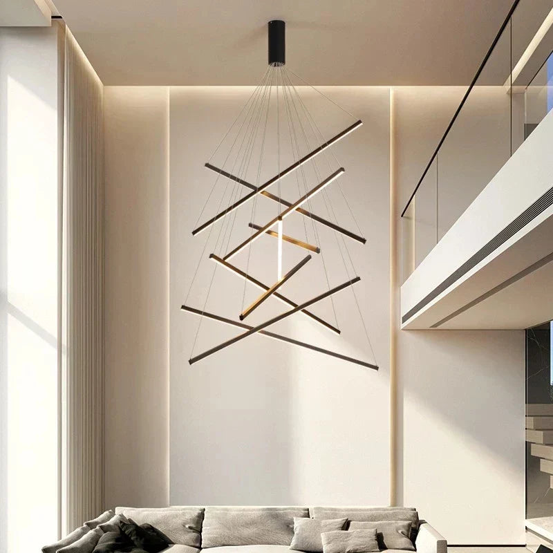 DecorBites™ Black Stair LED Chandelier: Modern Long Line Ceiling Pendant Light for Hall Living Room