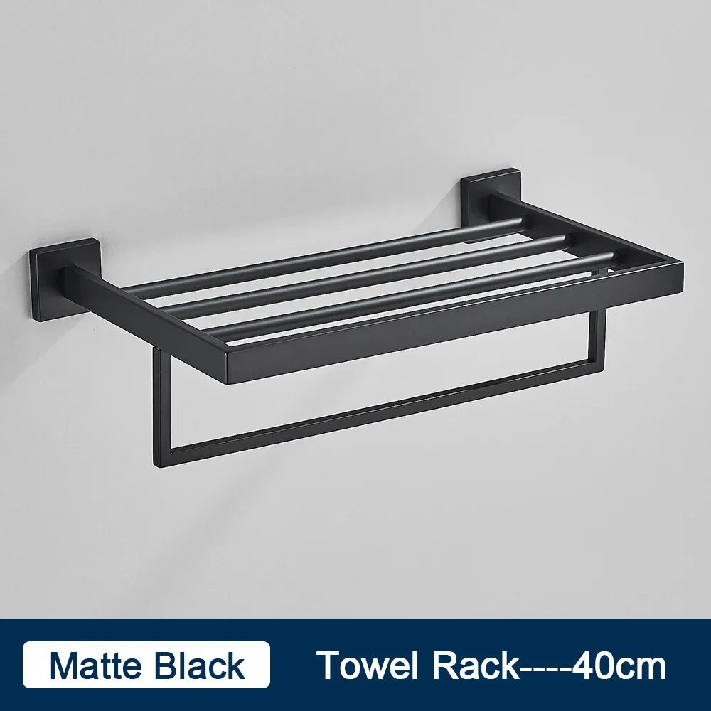 DecorBites™ Black Towel Rack Bar 40cm SUS304 Modern Gold Cloth Holder Wall Mounted