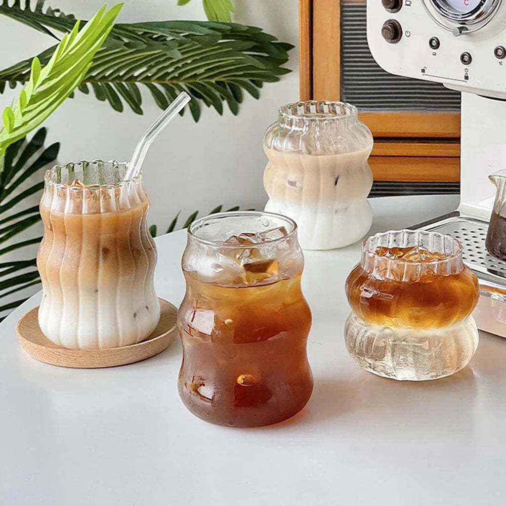 DecorBites™ 650ml Latte Ribbed Cocktail Glass Set, Nordic Style Phnom Penh Water Juice Cup