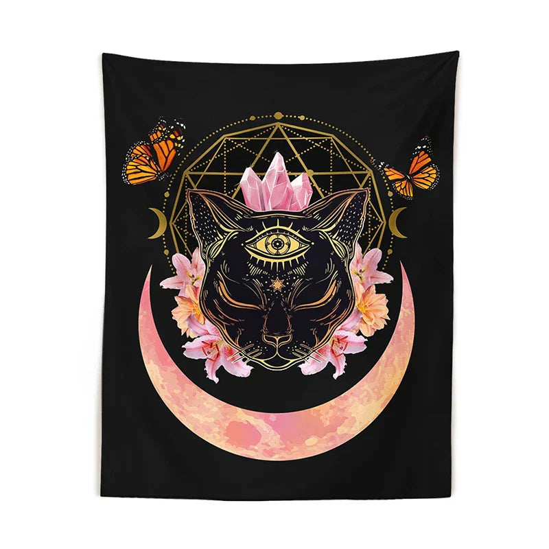 DecorBites™ Cat Witch Moon Star Tapestry Wall Hanging - Trippy Psychedelic Wall Decor