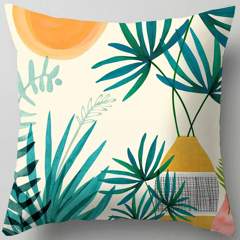 DecorBites™ Blue Flower Leaves Pattern Pillowcase - Nordic Style Living Room Cushion Cover