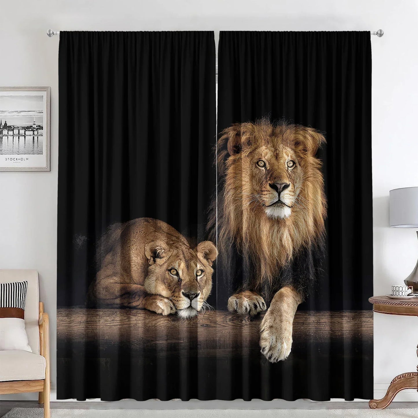 DecorBites™ Animal Avatars Printed 2PC Curtains: Lions, Tigers, Leopards for Kitchen, Cafe, Living Room