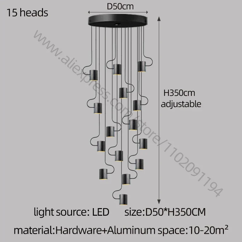 DecorBites™ LED Staircase Chandelier: Adjustable Modern Living Room Lighting for Villa Decoration