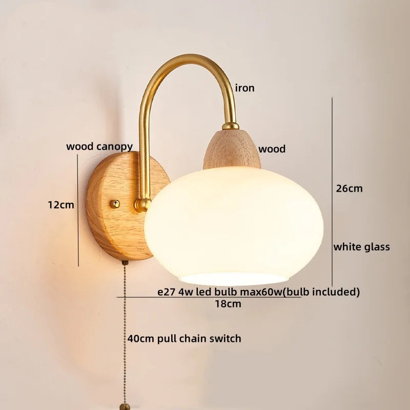 DecorBites™ LED Glass Iron Wood Wall Light Fixture Modern Nordic Bedside Lamp