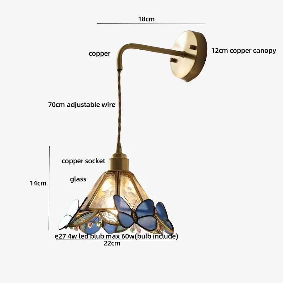 DecorBites™ Butterfly Glass Wall Light Fixture LED Wire Adjustable Lamp