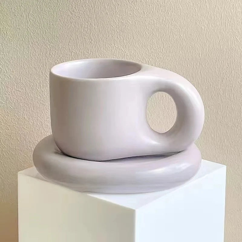 DecorBites™ Ink Splash Ceramic Mug Set with Oval Plate - 400ml Capacity