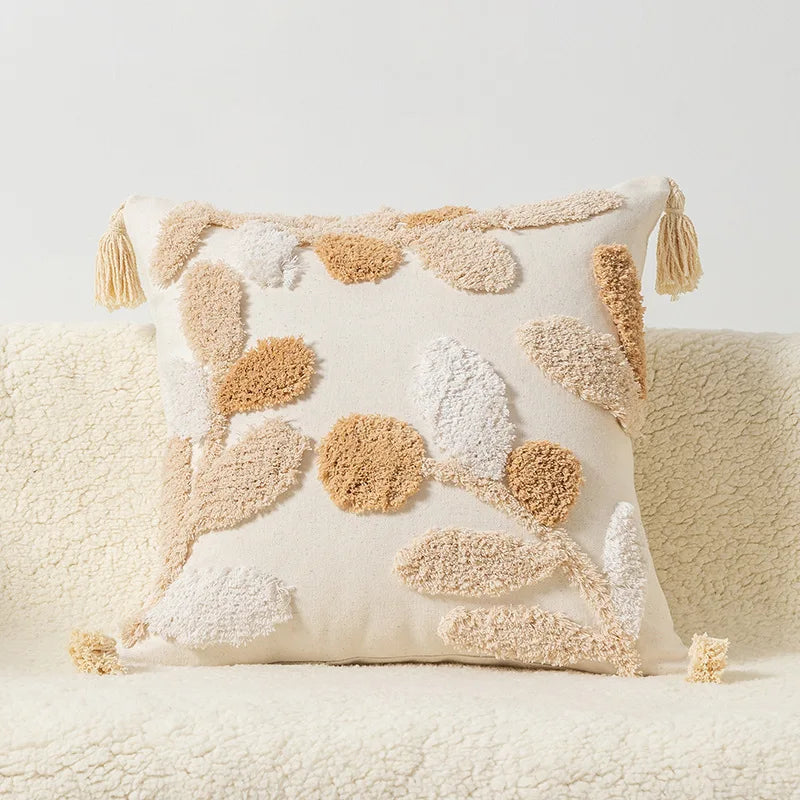 DecorBites™ Boho Square Pillowcase with Embroidery & Tassel Detail for Living Room Sofa