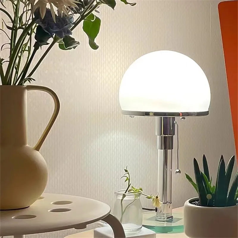 DecorBites™ Bauhaus Milk White Glass Table Lamp Chrome Nordic Retro Light