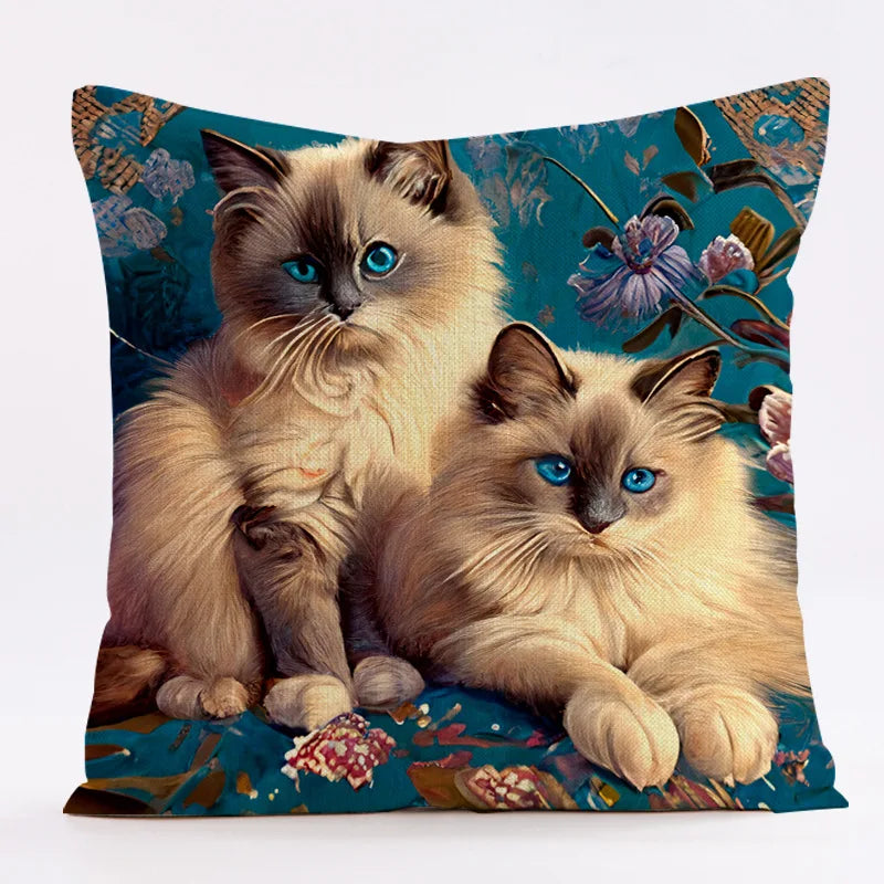 DecorBites™ Cat Design Linen Pillowcase 45x45cm for Home Decor and Cushion Covers