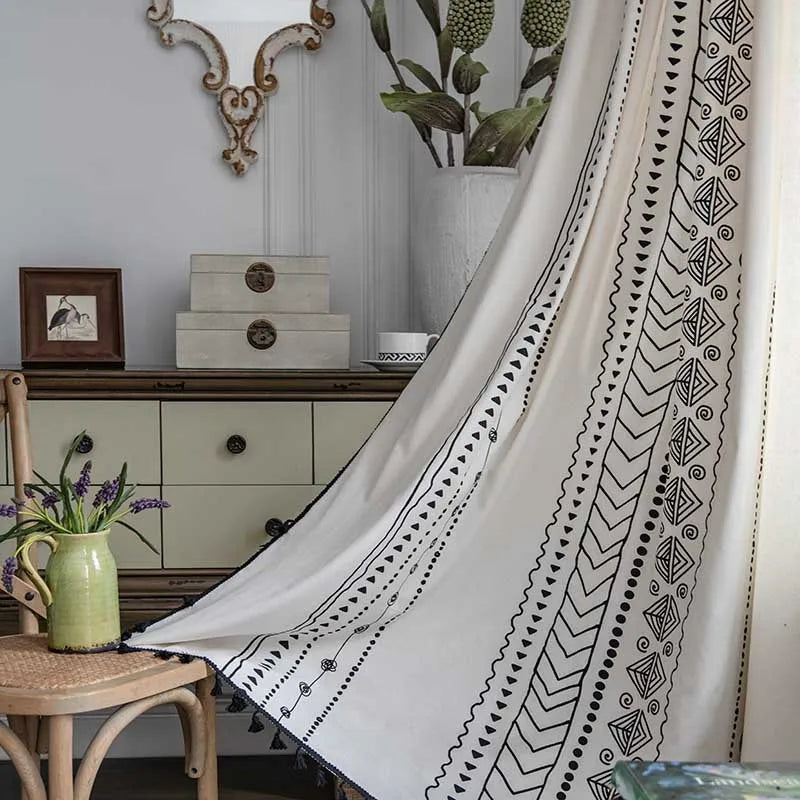 DecorBites™ Bohemian Ethnic Geometry Printed Cotton Linen Curtain
