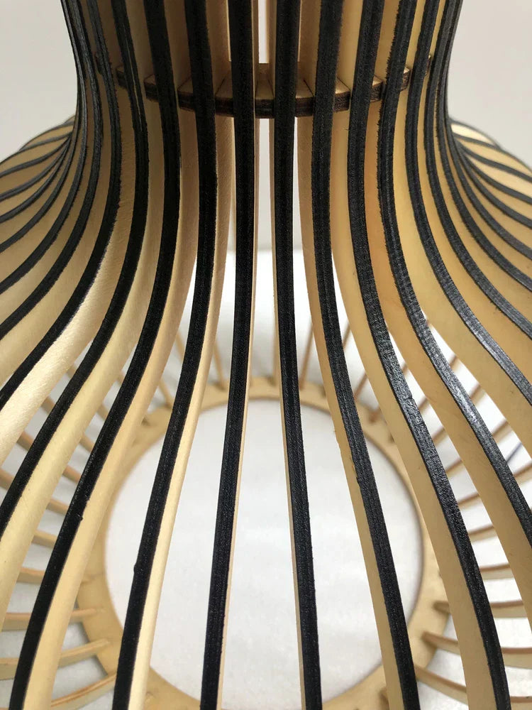 DecorBites™ Black White Wood Cage Pendant Light for Living Room