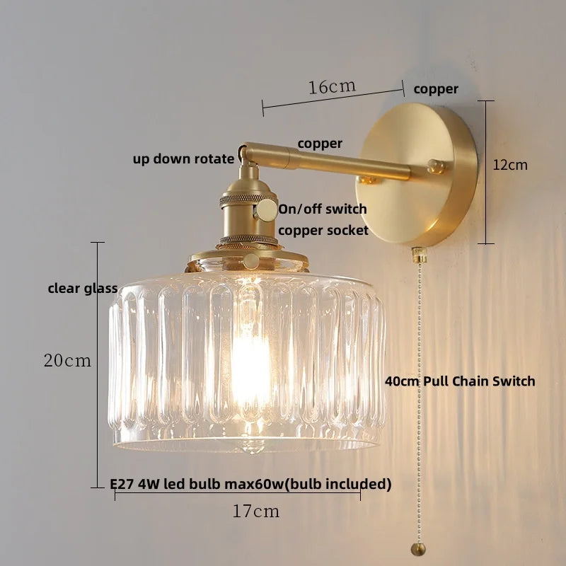 DecorBites™ Glass Copper Wall Lights Up Down Rotate Study Cafe, Nordic Modern Bedside Lamp