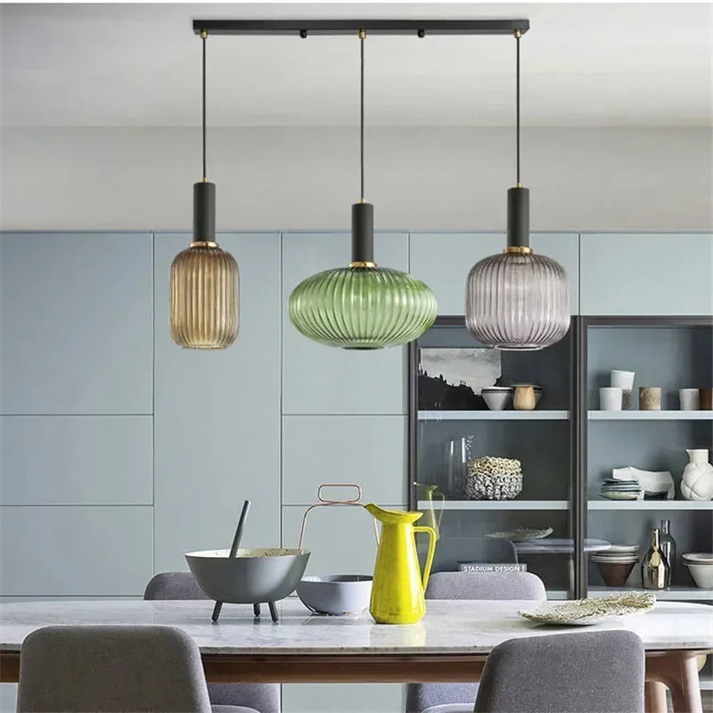 DecorBites™ Colorful Glass Pendant Lights Living Room Bedside Lamp LED Hanging Lighting