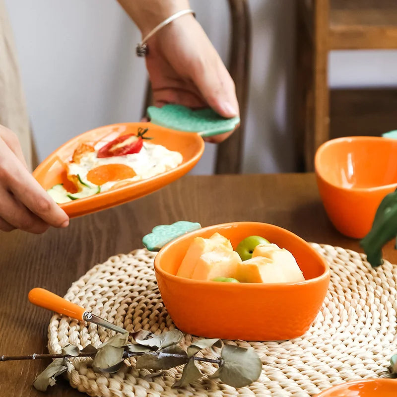 DecorBites™ Carrot-Shaped Ceramic Tableware Set - Creative and Cute Household Plates for Desserts, Fruits, and Snacks