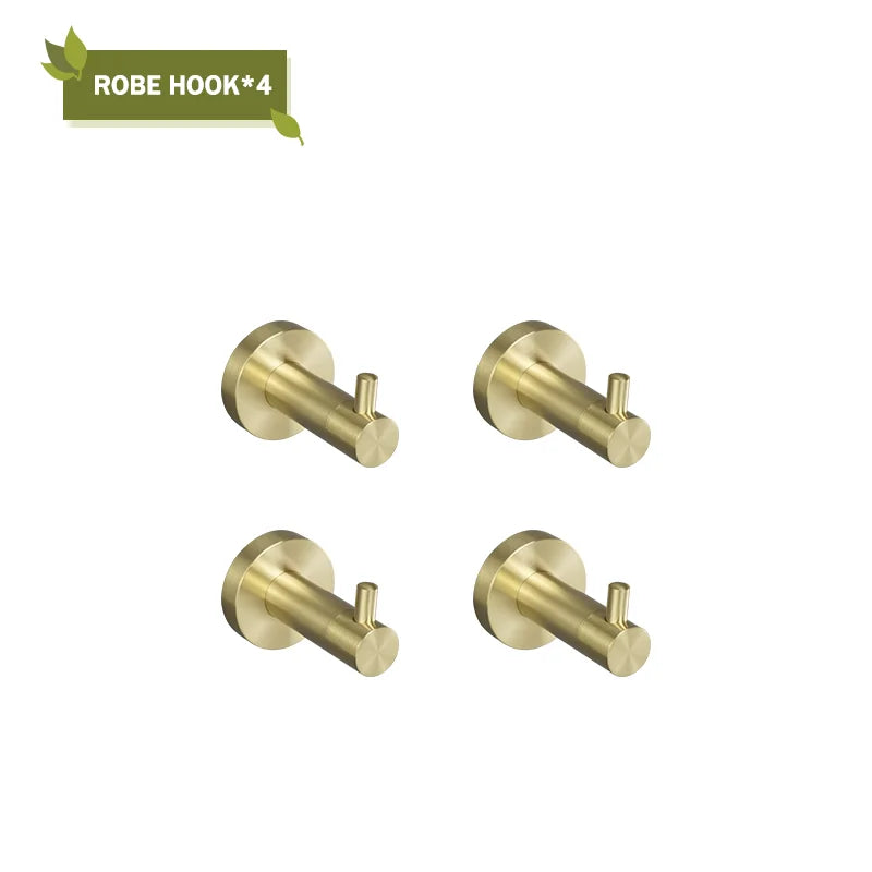 DecorBites™ Brushed Gold Bath Hardware Set: Paper Holder, Towel Bar, Robe Hook - Wall Mount Bathroom Accessories
