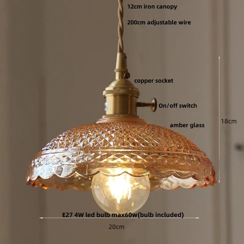 DecorBites™ LED Pendant Lights Green Glass Copper Socket with Walnut Wood - Nordic Modern