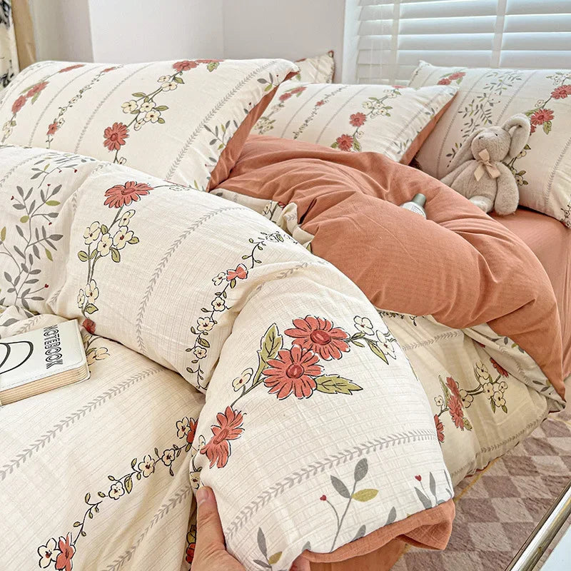 DecorBites™ Cartoon Pattern Cotton Bedding Set with Double-Layer Quilt Cover & Super Soft Bedsheet