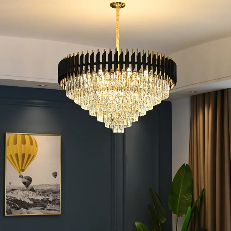 DecorBites™ Crystal LED Pendant Light Chandelier: Modern Black Luxury Lighting for Home Decor